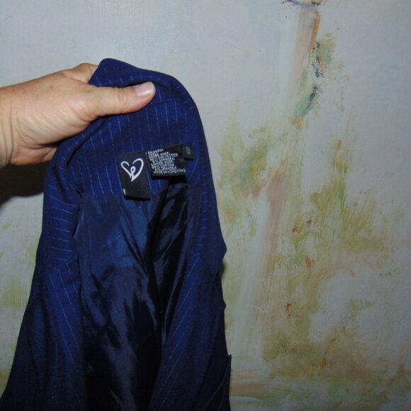 Vintage Y2K Windsor Fashions Blazer Denim & Pin Stripe Jacket Blue Fitted 13 - Picture 7 of 10